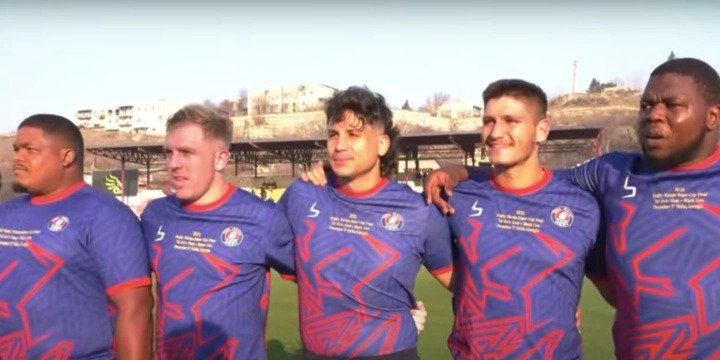 Members of Tel Aviv Heat lined up before their game against Black Lion as part of the 2022 Rugby Europe Super Cup finals. Photo: YouTube screenshot.