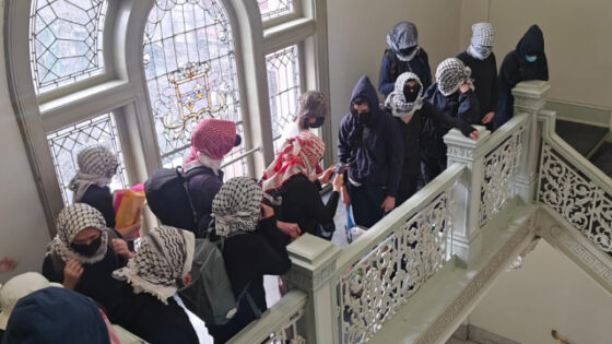 Columbia University Apartheid Divest (CUAD) members occupying an administrative building at Barnard College on Feb. 26, 2025. Photo: Screenshot