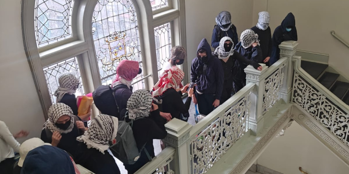 Columbia University Apartheid Divest (CUAD) members occupying an administrative building at Barnard College on Feb. 26, 2025. Photo: Screenshot