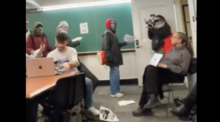 Anti-Israel agitators disrupting an Israeli history class at Columbia University, New York City, Jan. 21, 2025. Photo: Screenshot